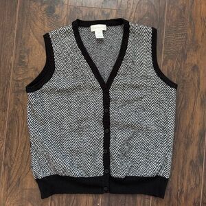 Worthington Large Black and White Herringbone Sweater Vest